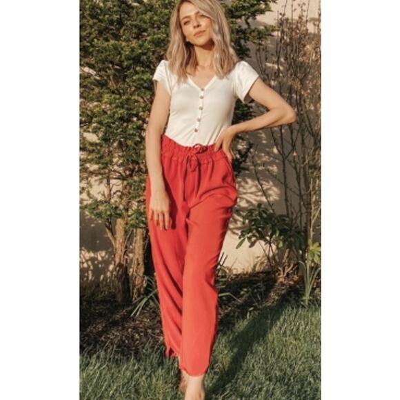 ZARA TRF Paperbag Elastic Pull On Pants Rust Orange Size XS - Picture 1 of 8